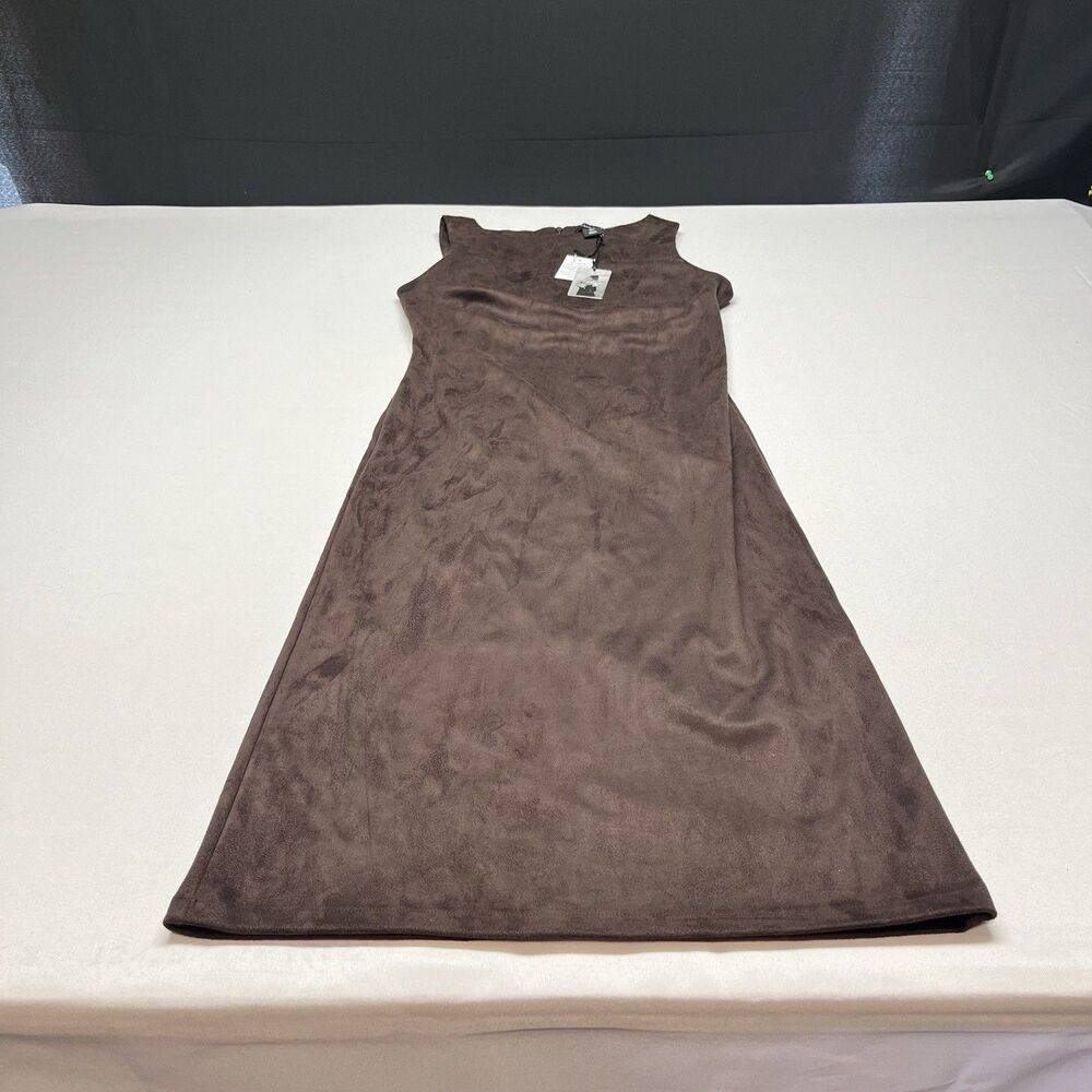 Brown Faux Suede Leather Midi Maxi Dress - Picture 4 of 11